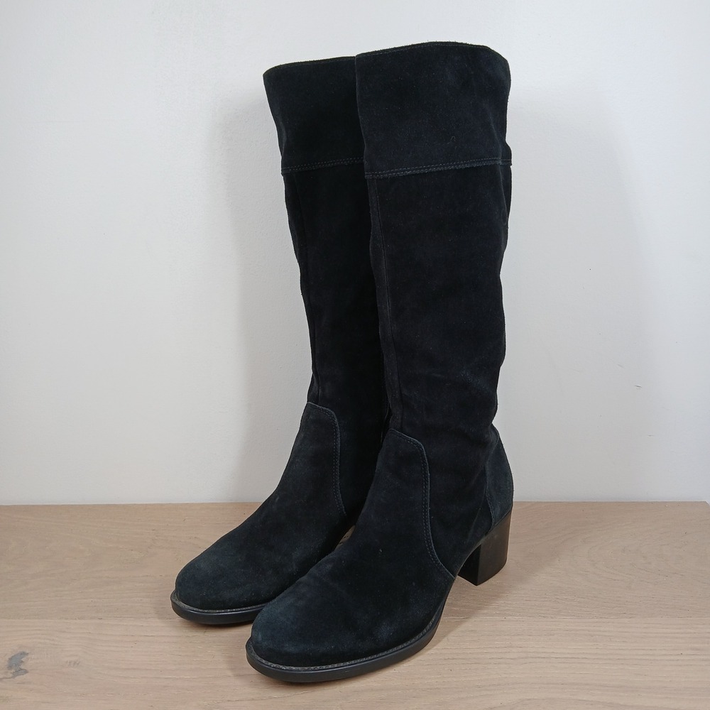 La Canadienne Boots Women 8 Black Suede Knee High Block Heel Classic Minimalist